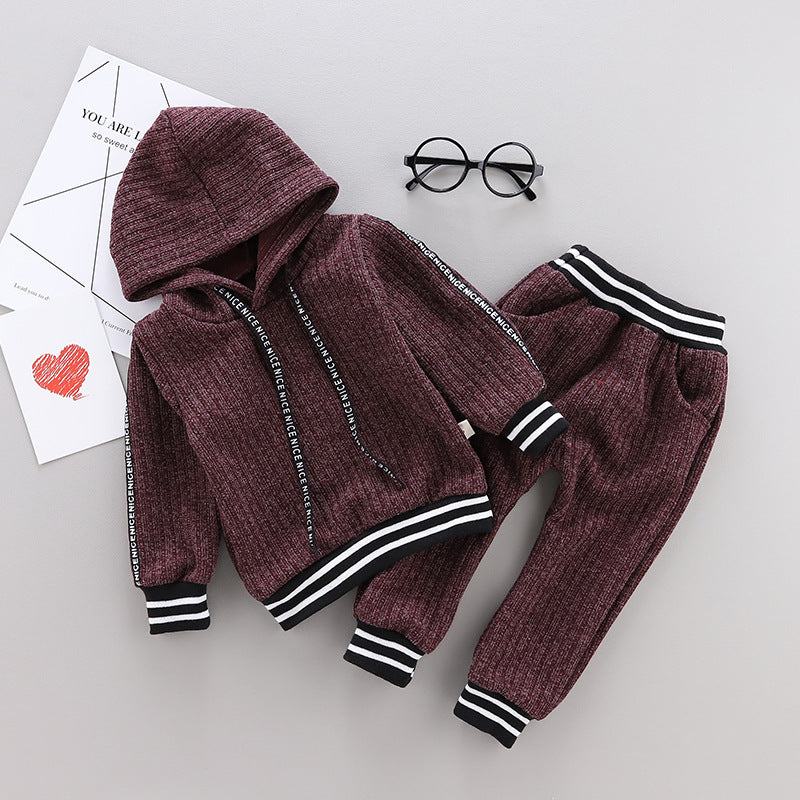 Baby Knitted Sweater Set Children's Solid Color Long Sleeve Two-Piece Set
