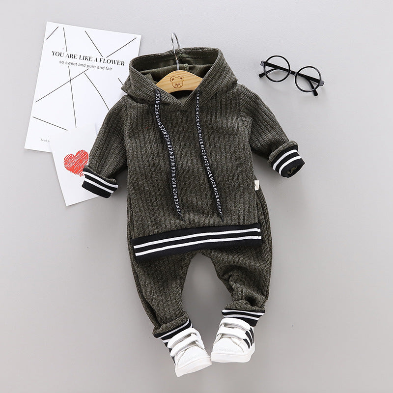 Baby Knitted Sweater Set Children's Solid Color Long Sleeve Two-Piece Set