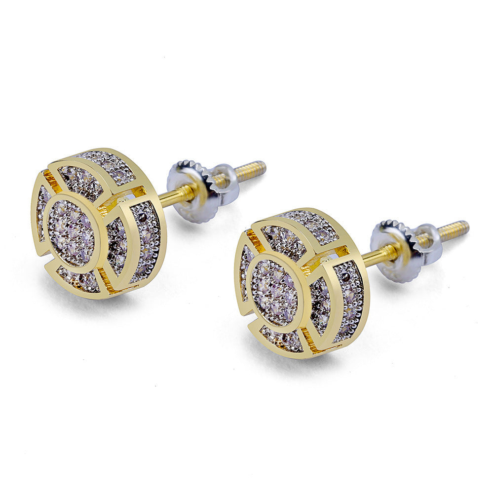 Men's Round Hip Hop Diamond Stud Earrings