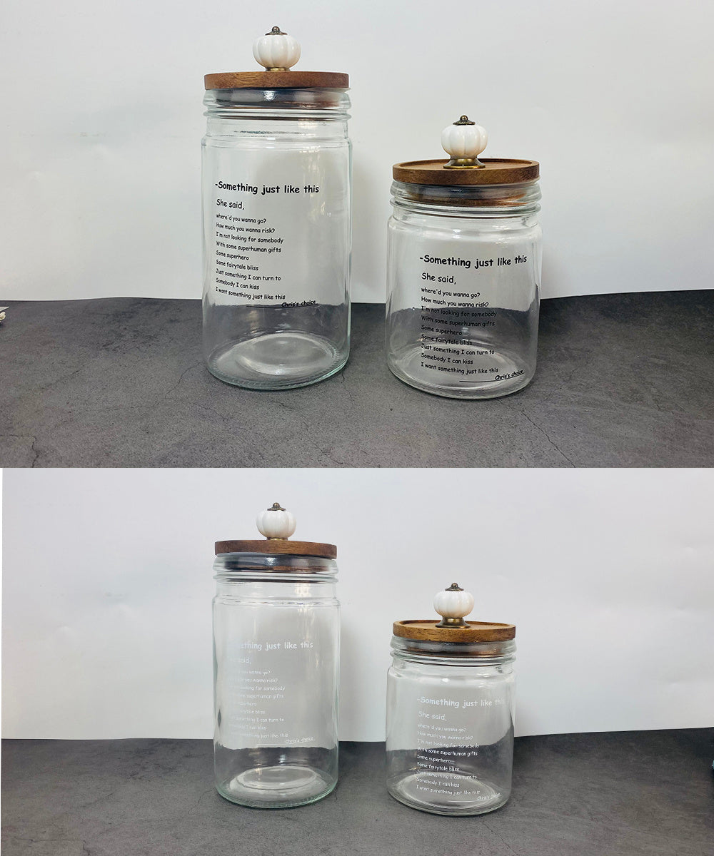 Vintage Acacia Wood Glass Storage Jar