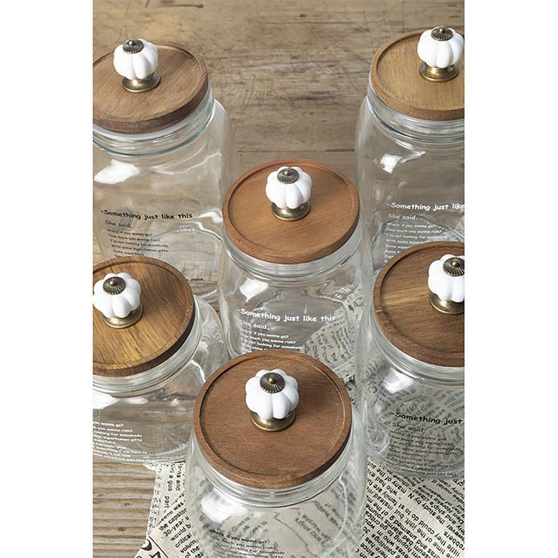 Vintage Acacia Wood Glass Storage Jar