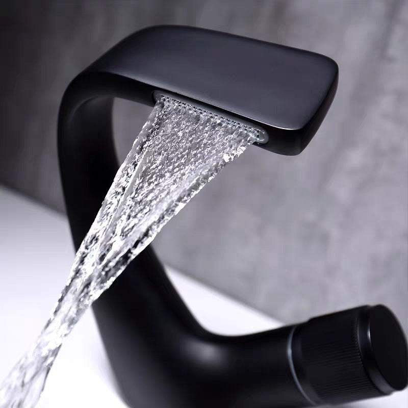Copper Black Washbasin Waterfall Hot And Cold Bathroom Light Luxury Basin Faucet