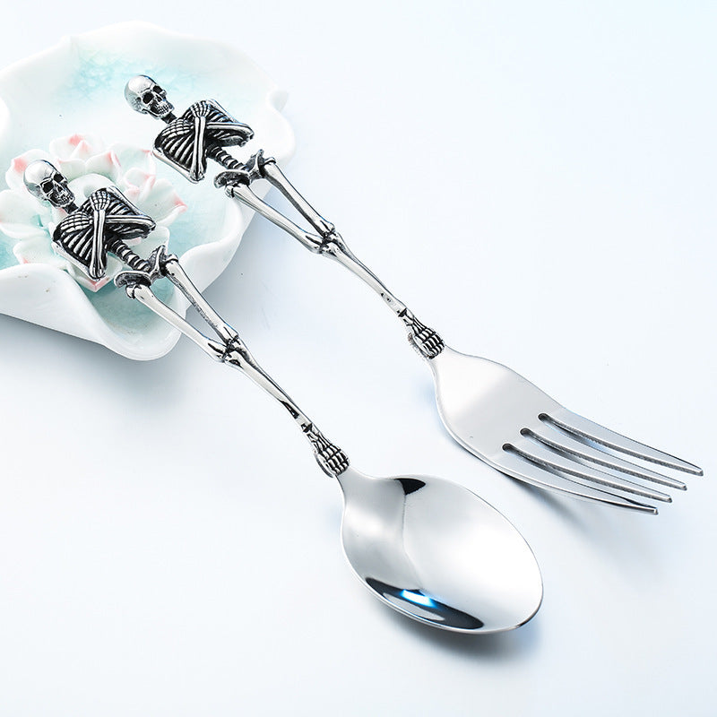 Ancient Stainless Steel Crafts Wholesale Titanium Steel Skull Dinner Fork Spoon