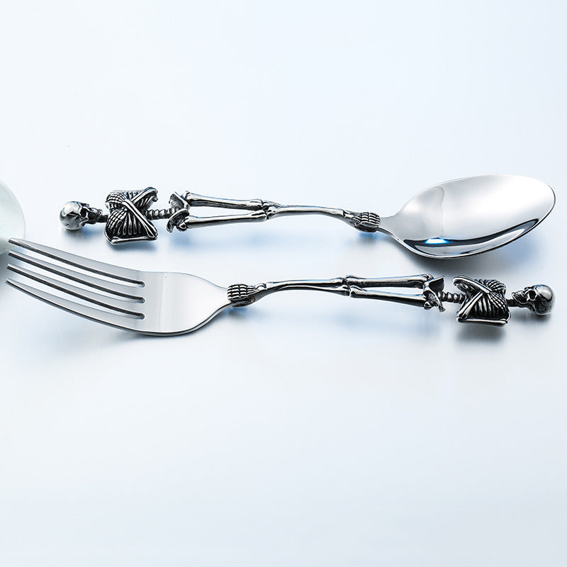Ancient Stainless Steel Crafts Wholesale Titanium Steel Skull Dinner Fork Spoon