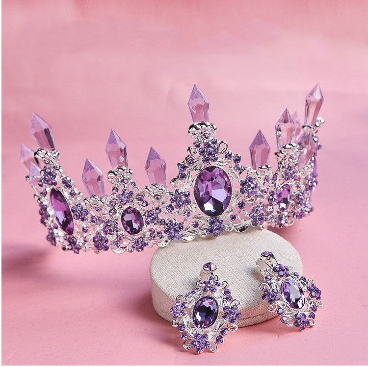 Vintage Crown Earrings Set Hair Accessories Bride Hair Hoop Korean Crown