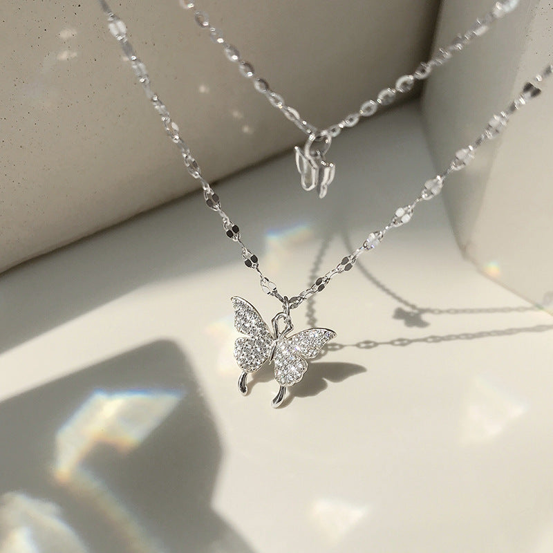 Butterfly Double-Layer Necklace Female Simple Design Sense Niche Temperament