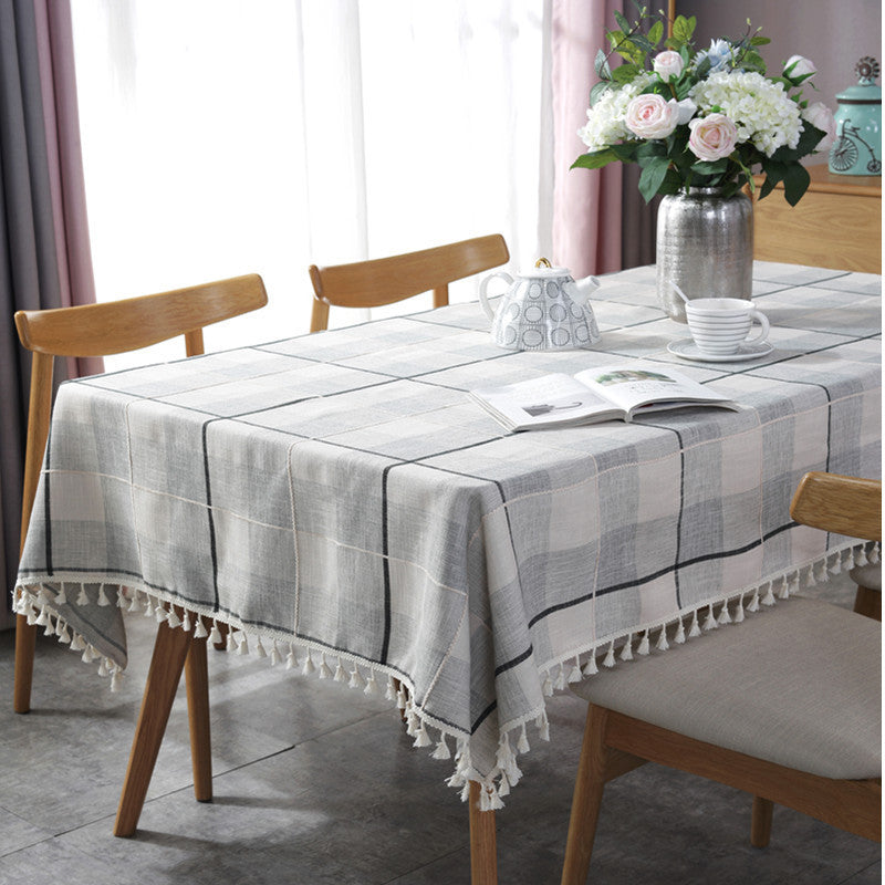 Nordic Simple Jacquard Plaid Tassel Tablecloth
