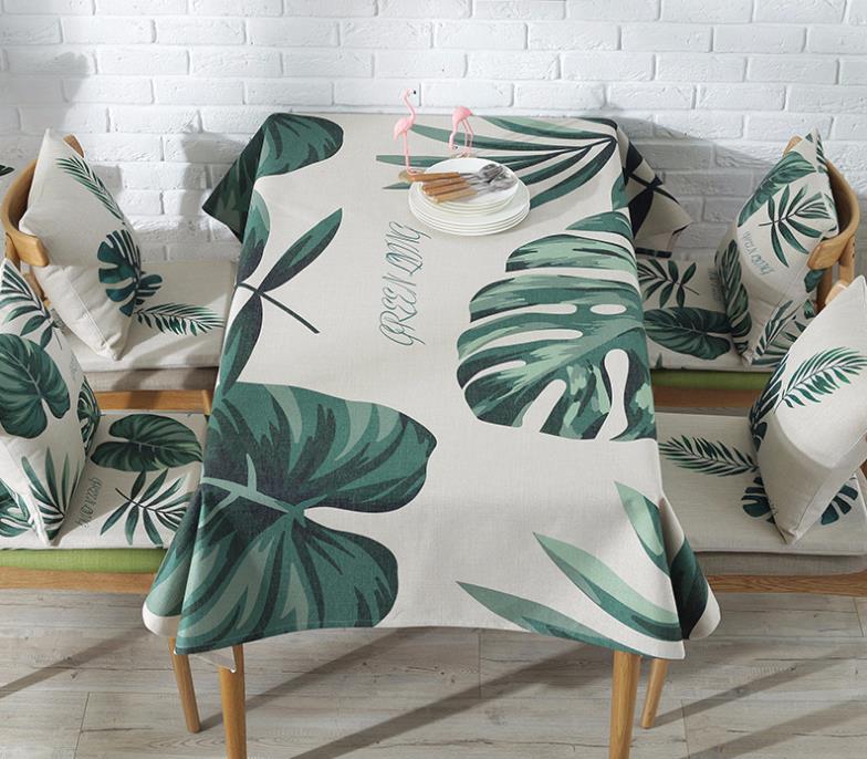 Dining Table Green Planting Tablecloth Cloth Art Cotton And Linen Small Fresh Coffee Table Cover Cloth