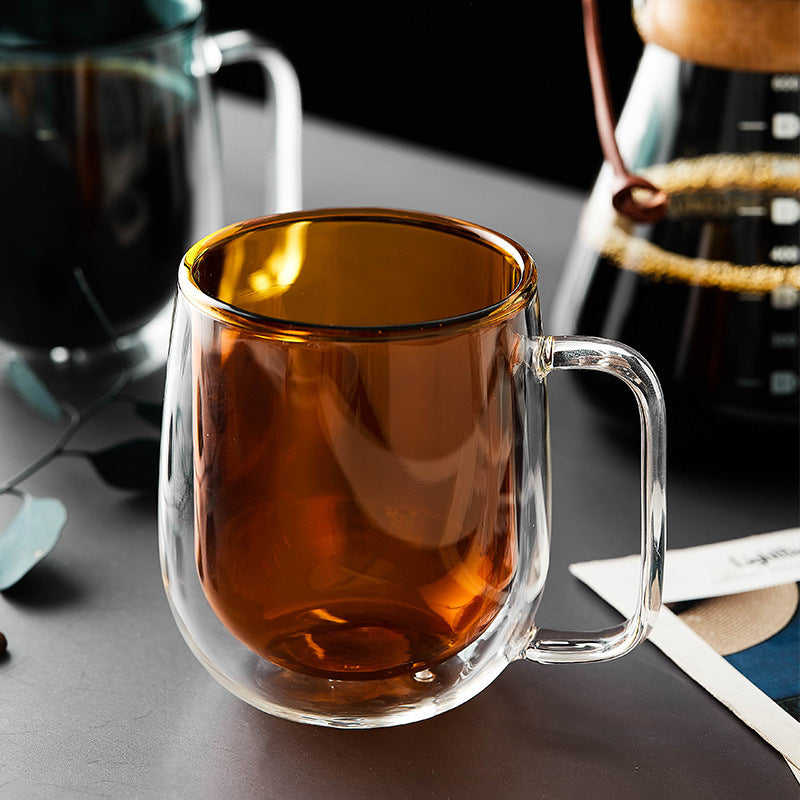 Double Anti-Scalding Creative Color Glass Tea Cup With Handle