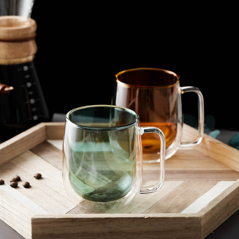 Double Anti-Scalding Creative Color Glass Tea Cup With Handle