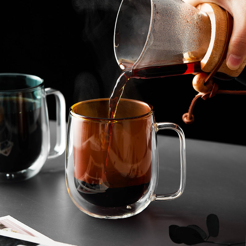 Double Anti-Scalding Creative Color Glass Tea Cup With Handle