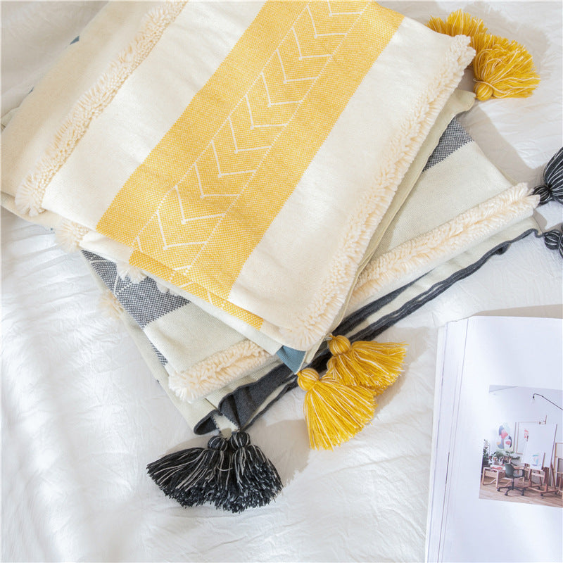 Nordic Style Solid Color Blanket Sofa Tassel Siesta Blanket