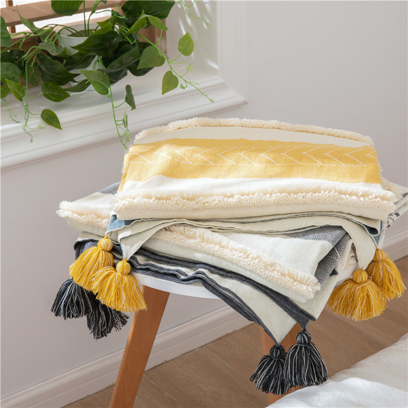 Nordic Style Solid Color Blanket Sofa Tassel Siesta Blanket