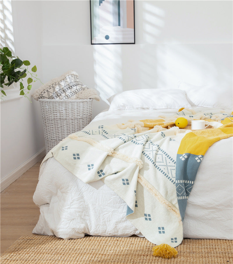 Nordic Style Solid Color Blanket Sofa Tassel Siesta Blanket