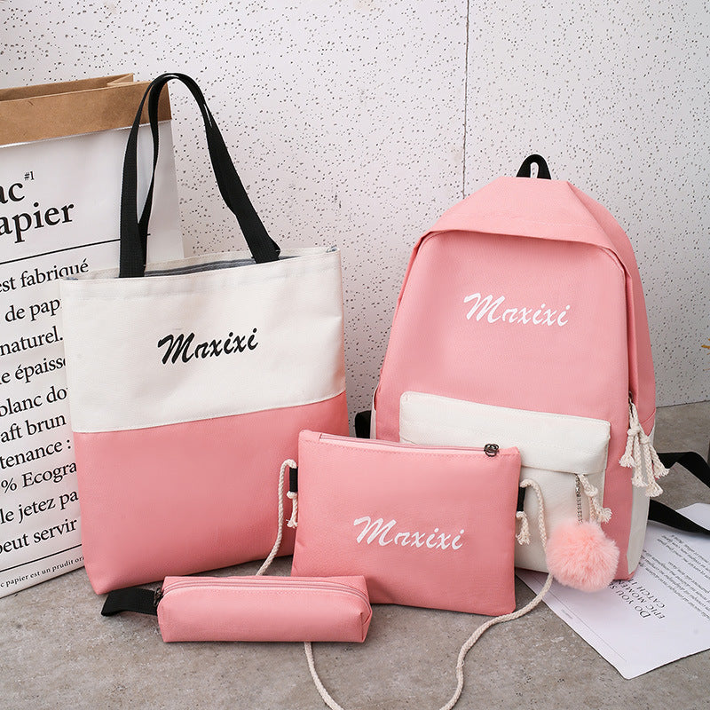 Harajuku Ulzzang Student Four-piece Canvas Backpack
