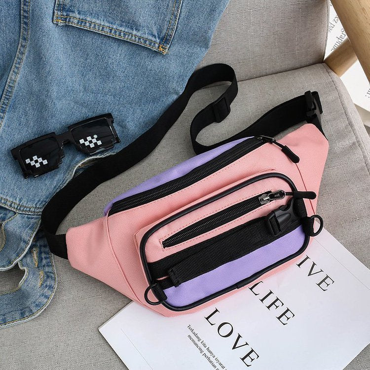 Contrasting Color Oxford Small Chest Bag
