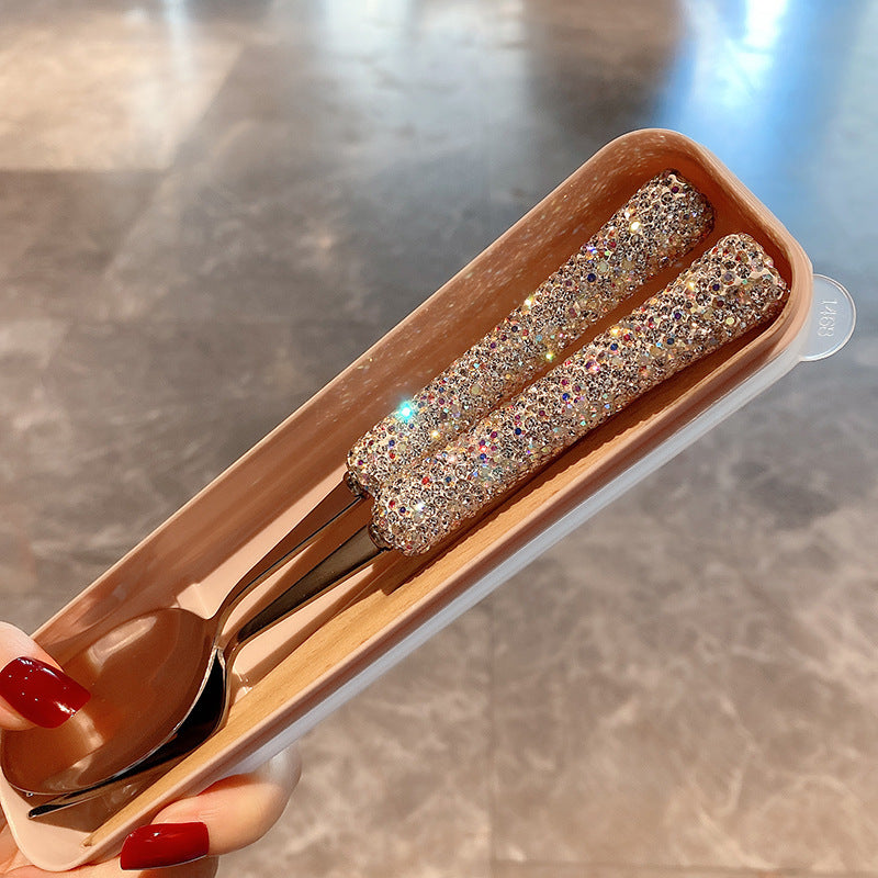 Three-piece Set of Gold-plated Chopsticks Fork and Spoon