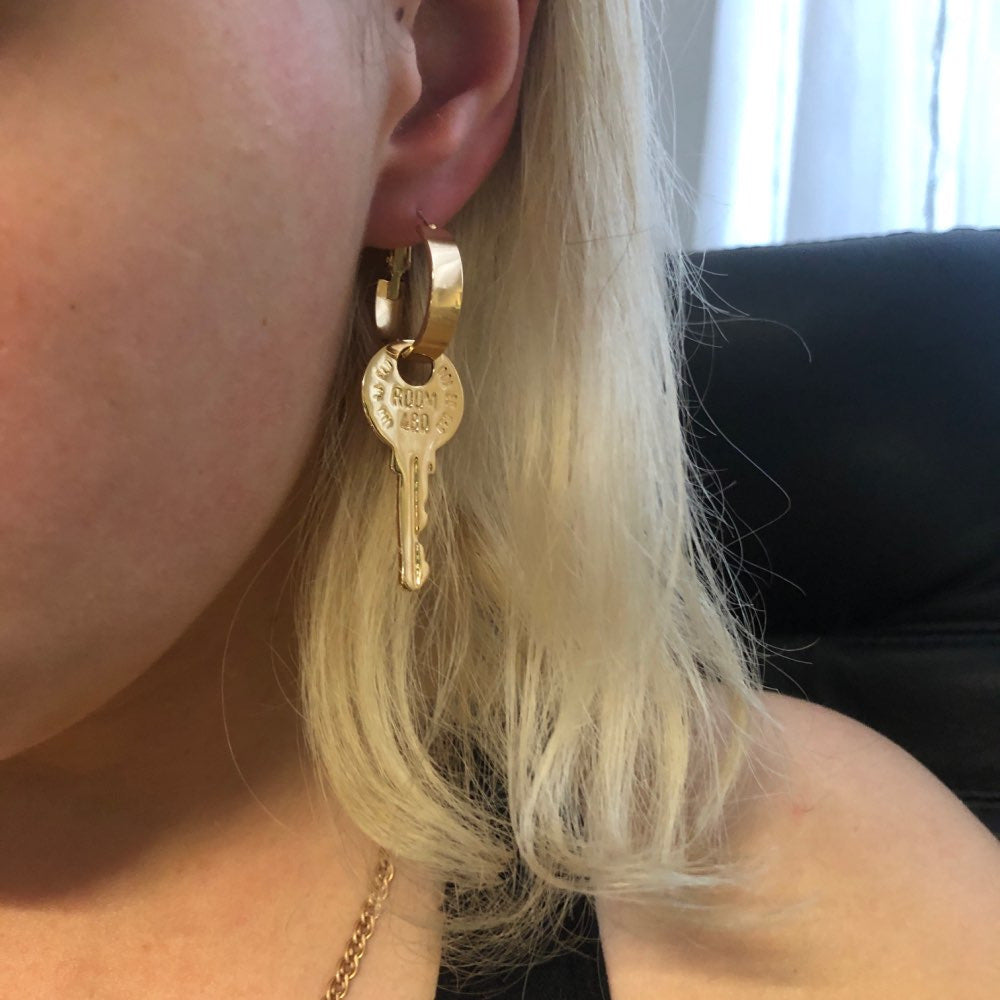 Punk Style Earrings Ring Earrings Key Pendant