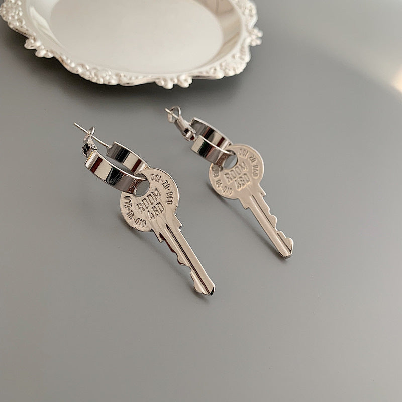 Punk Style Earrings Ring Earrings Key Pendant