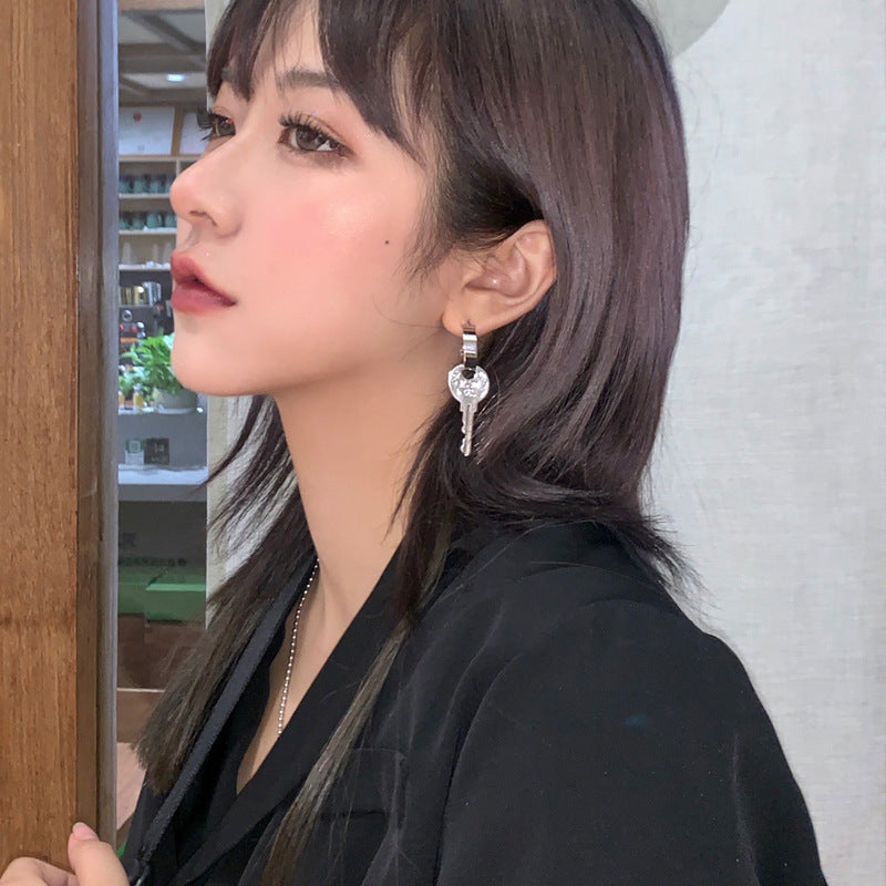Punk Style Earrings Ring Earrings Key Pendant