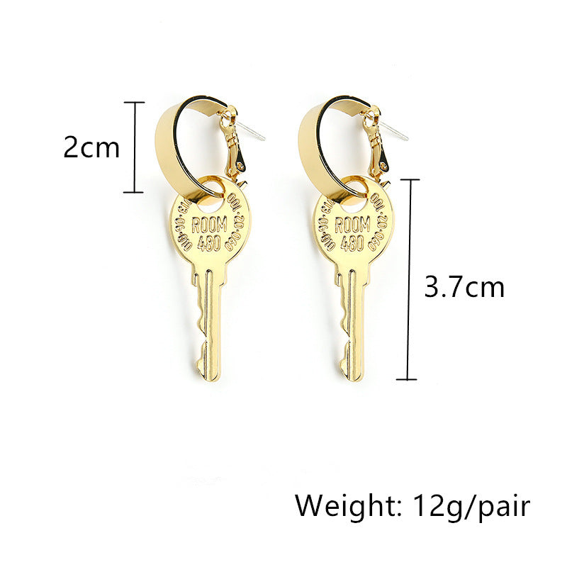 Punk Style Earrings Ring Earrings Key Pendant