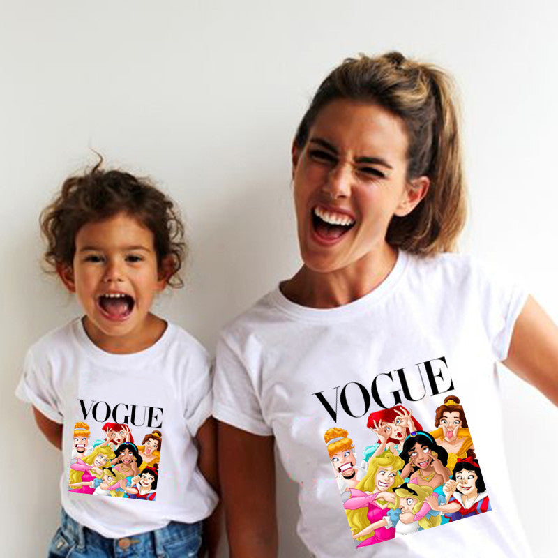 European and American INS Princess Print Mother's Day Mother and Daughter Parent-child T-shirt
