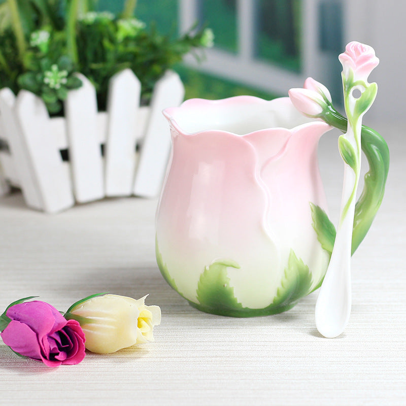 European Style Ceramic Coffee Cup Set Rose Tea Cup