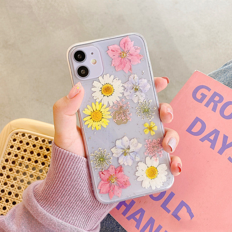 Compatible With  , Daisy Phone Case Real Flower Protective Cover