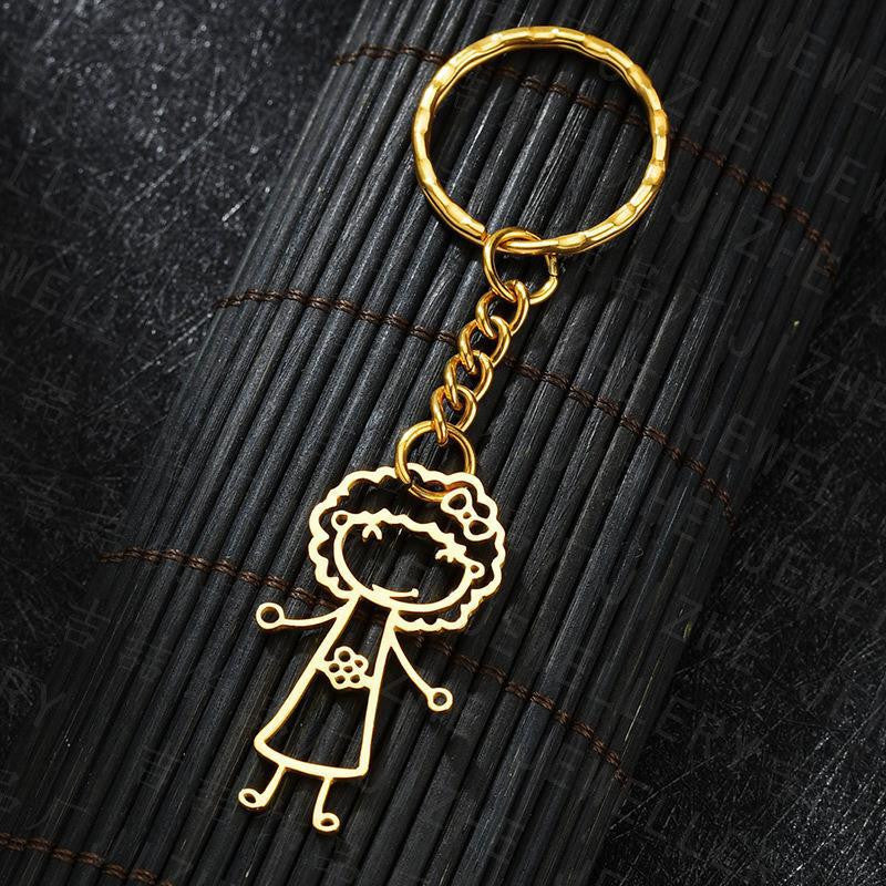 Stainless Steel Cartoon Hand Drawn Doodle Keychain