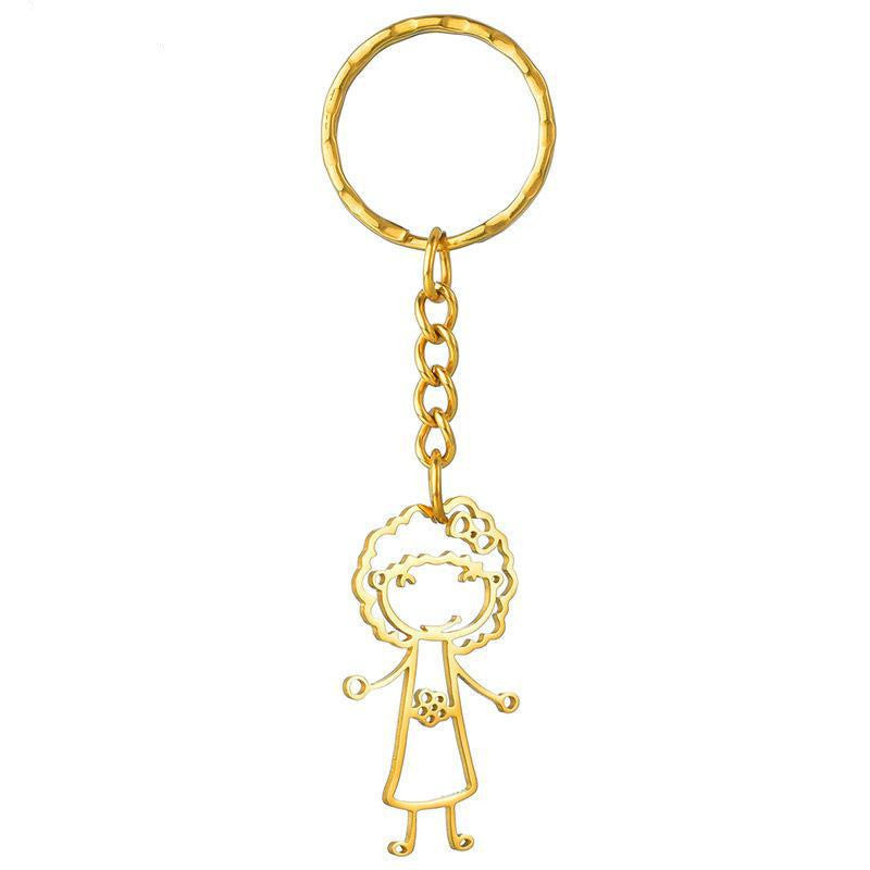 Stainless Steel Cartoon Hand Drawn Doodle Keychain