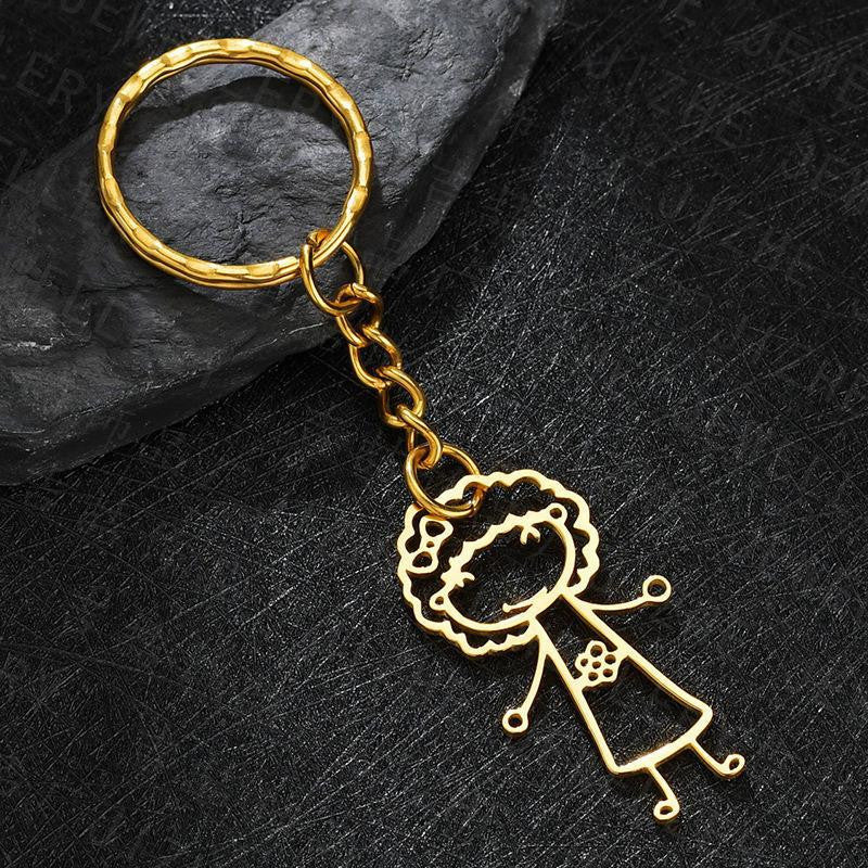 Stainless Steel Cartoon Hand Drawn Doodle Keychain