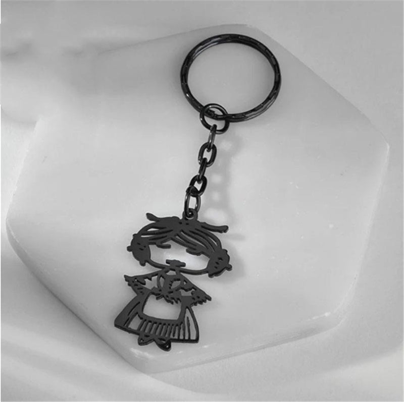 Stainless Steel Cartoon Hand Drawn Doodle Keychain