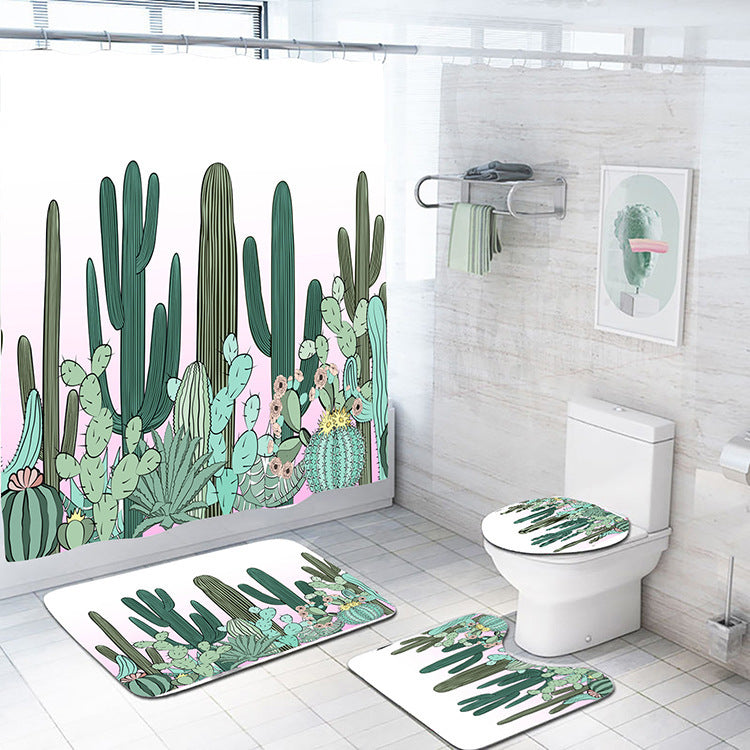 Flower Cactus 3D Digital Printing Waterproof Shower Curtain