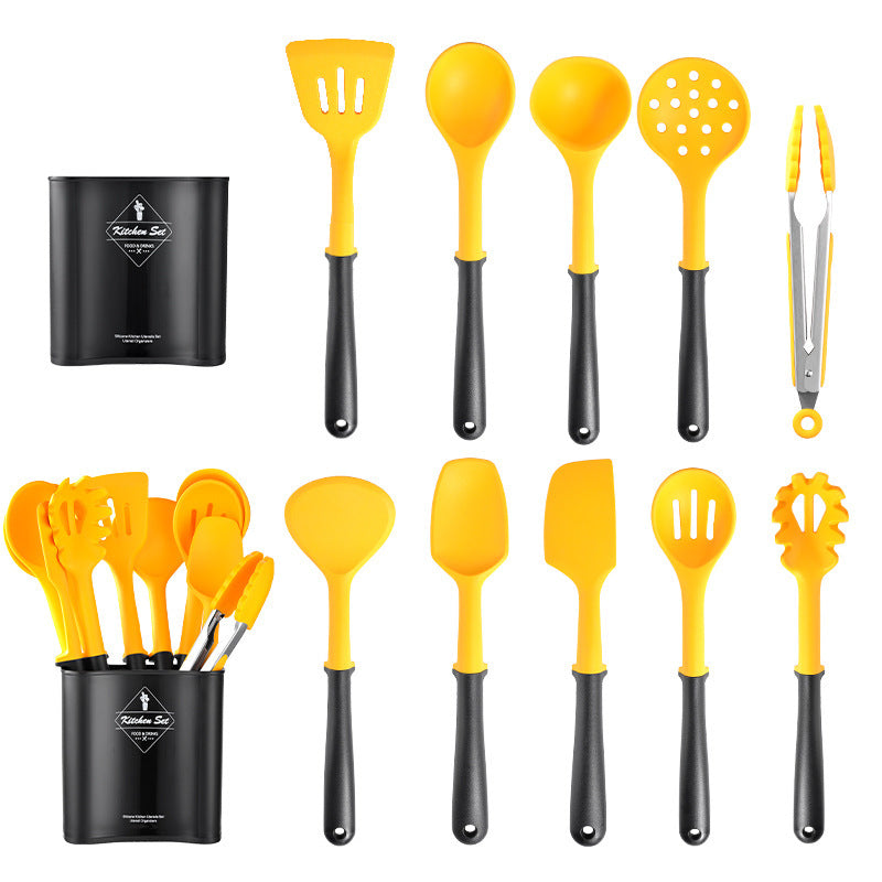 Ensemble d'ustensiles de cuisine en silicone pour seau carré de rangement