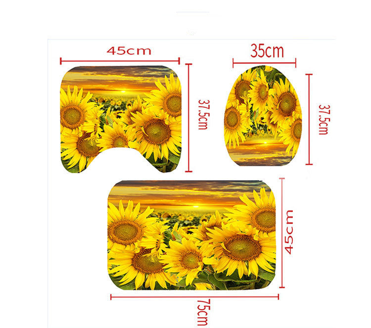 Polyester Printing Sunflower Shower Curtain Bathroom Waterproof Shower Curtain Non-slip Mat Floor Mat Four-piece Set