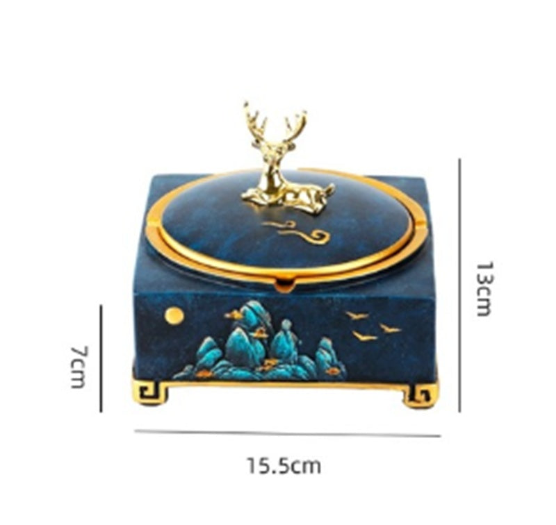 European Luxury Elk Ashtray with Cover Office Living Room Decoration Large Capacity Windproof Car Ashtray Gift for Boyfriend New