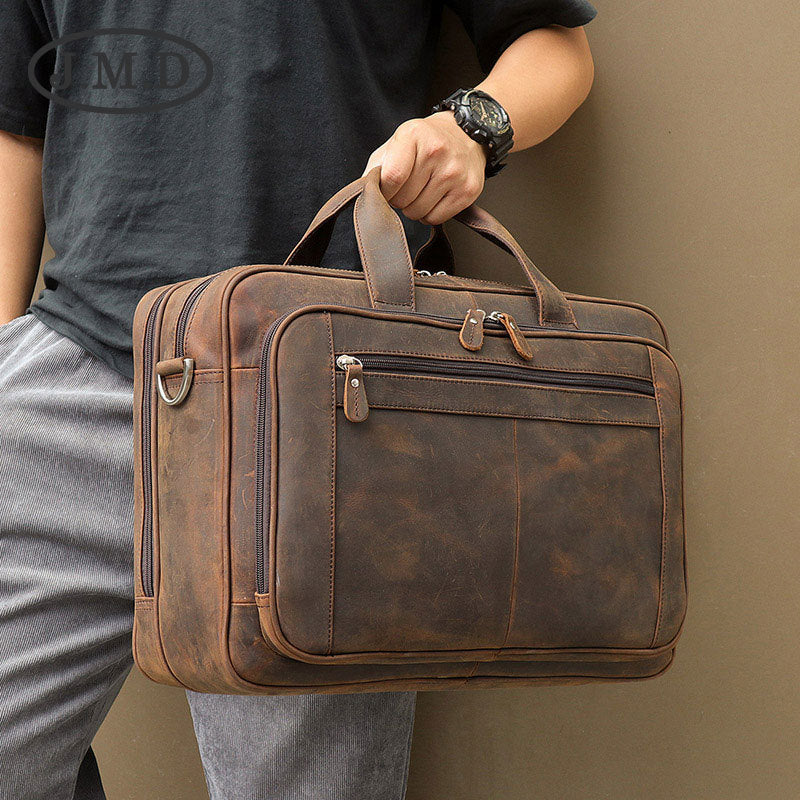 Sacoche pour ordinateur portable en cuir Crazy Horse pour homme