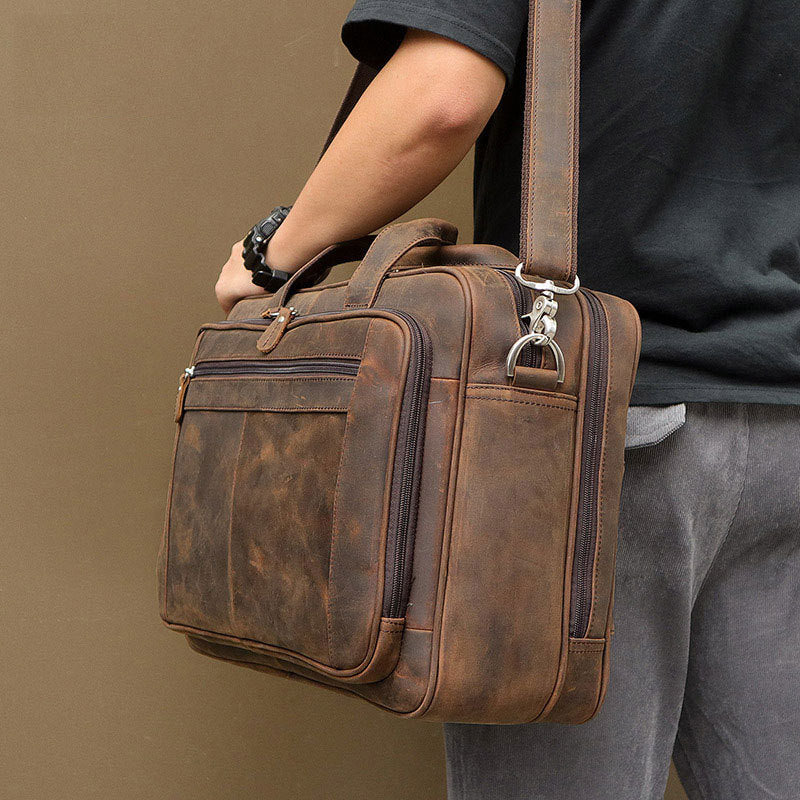 Sacoche pour ordinateur portable en cuir Crazy Horse pour homme