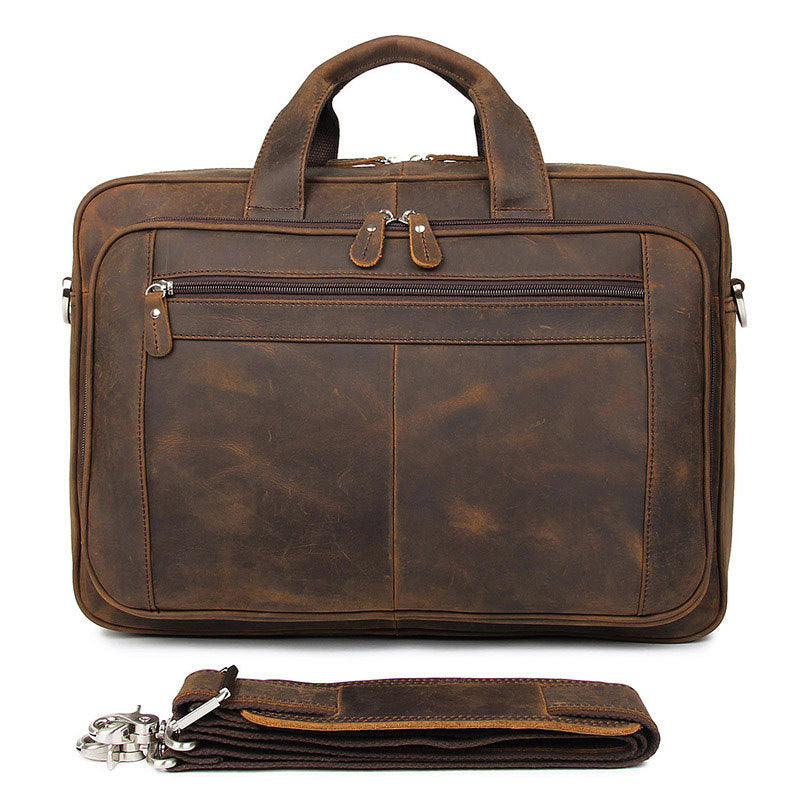 Sacoche pour ordinateur portable en cuir Crazy Horse pour homme