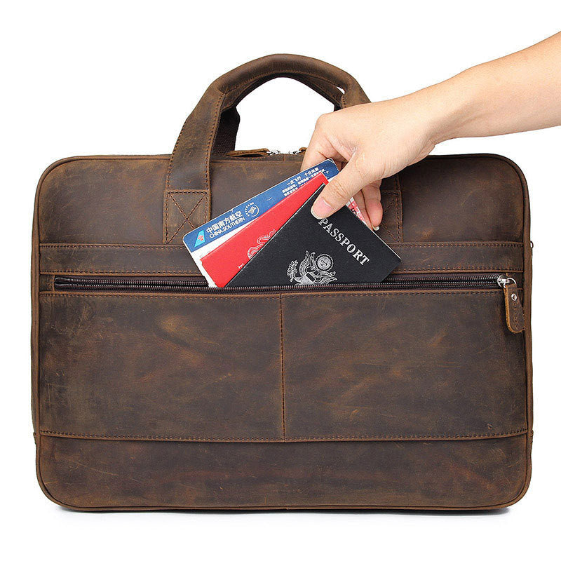 Sacoche pour ordinateur portable en cuir Crazy Horse pour homme