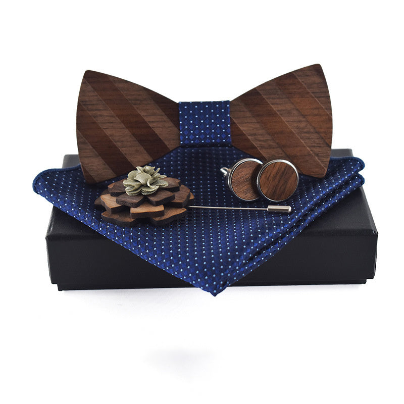 Ensemble nœud papillon, pochette, écharpe, boutons de manchette et broche
