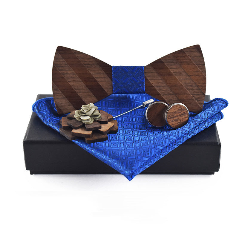 Ensemble nœud papillon, pochette, écharpe, boutons de manchette et broche