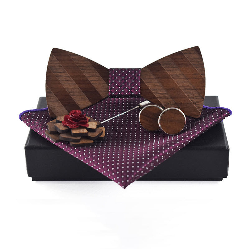 Ensemble nœud papillon, pochette, écharpe, boutons de manchette et broche