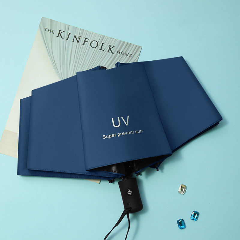 Umbrella Custom Advertising Logo Fully Automatic Vinyl Anti-Ultraviolet Folding Umbrella Female Creative Three-Fold Sun Protection Umbrella