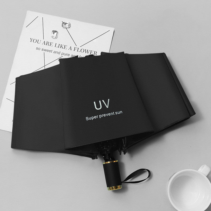 Umbrella Custom Advertising Logo Fully Automatic Vinyl Anti-Ultraviolet Folding Umbrella Female Creative Three-Fold Sun Protection Umbrella