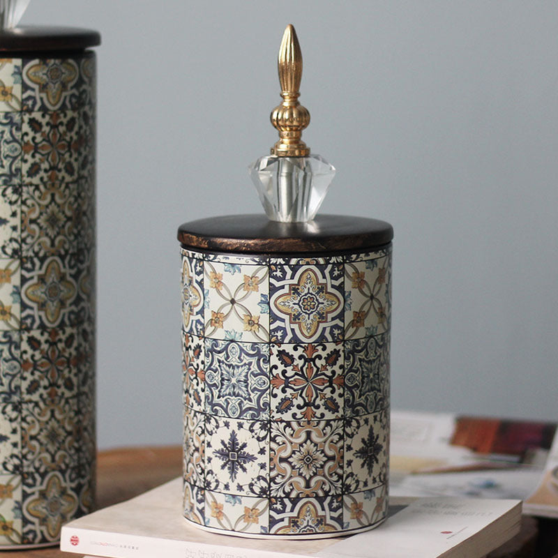 Light Luxury Geometric Pattern Storage Ceramic Storage Jar With Lid