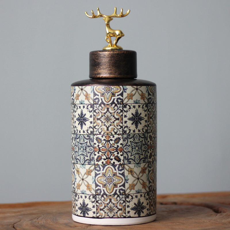 Light Luxury Geometric Pattern Storage Ceramic Storage Jar With Lid