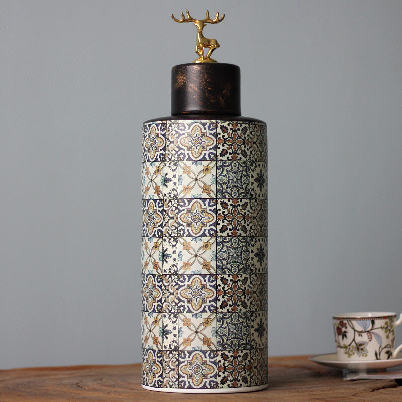 Light Luxury Geometric Pattern Storage Ceramic Storage Jar With Lid
