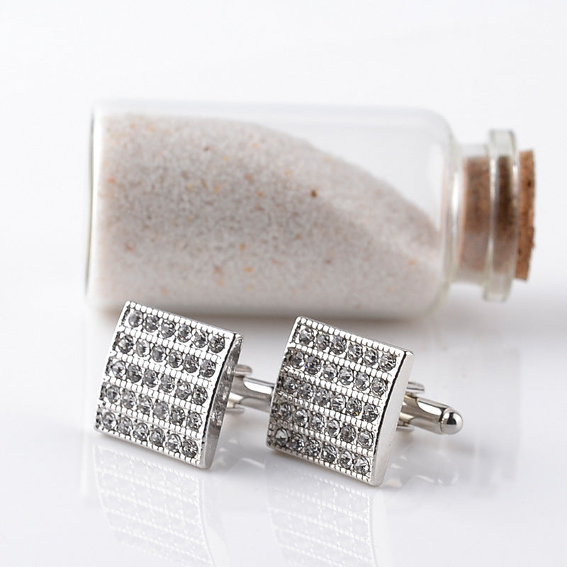 Boutons de manchette carrés en diamant pour hommes, boutons de manchette français
