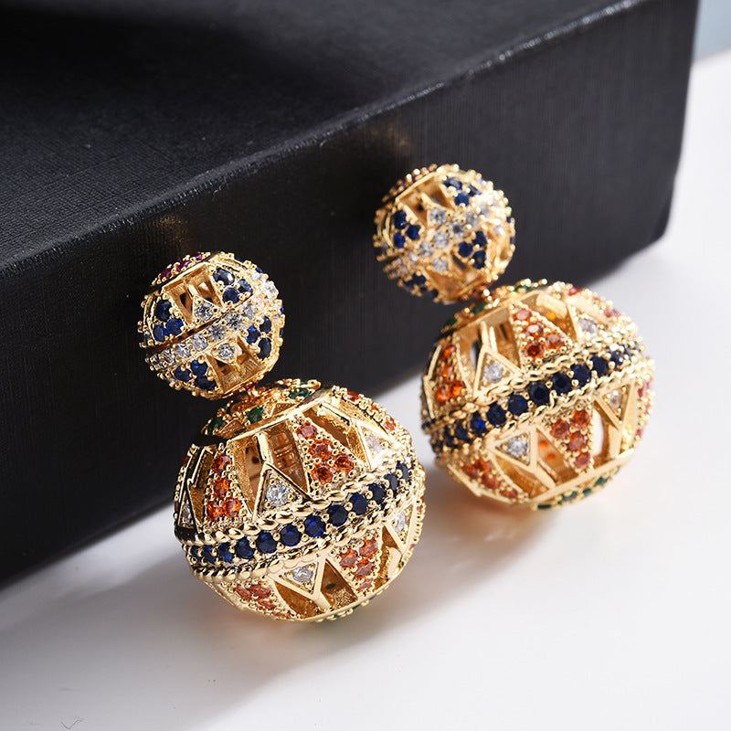 S925 Silver Needle Stud Earrings Hollow Ball Earrings